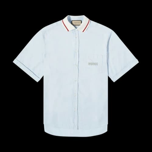 Gucci Pique Collar Logo Short-Sleeve Shirt 'Light Blue'