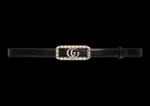 Gucci Thin Belt with Crystal Double G Buckle Black