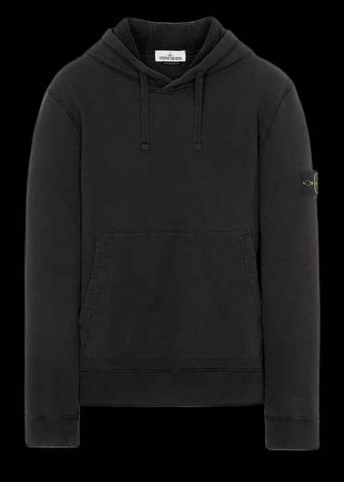Stone Island 64120 Brushed Cotton Fleece Hooded Sweatshirt Black