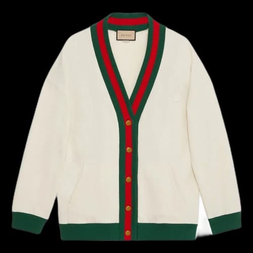 Gucci Cotton Jersey Cardigan With Web 'Off White'