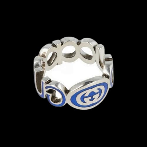 Gucci Sterling Silver Interlocking G Ring Silver/Blue