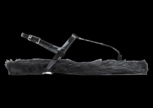 Saint Laurent Cassandre Faux-Fur Lined Sandals Black (Women's)