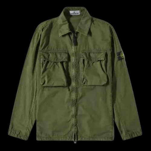 STONE ISLAND Brushed Cotton 2-Pocket Shirt Jacket 'Olive'