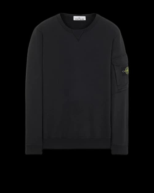 Stone Island Garment Dyed Cotton Fleece Crewneck Black