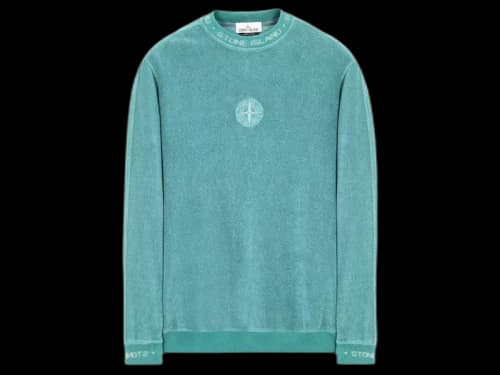 Stone Island 652E3 Organic Cotton Terry Fleece Gauge 14 Sweatshirt Aqua