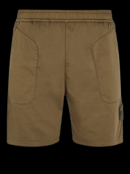 Stone Island L13F2 Stretch Cotton Lyocell Satin Ghost Piece Garment Dyed Shorts Khaki