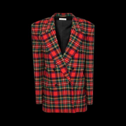 Saint Laurent Vintage Tartan Double Breast Blazer 'Rouge/Multicolor'
