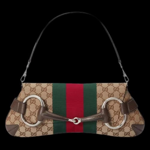 Gucci Horsebit Chain Medium Shoulder Bag Beige/Ebony