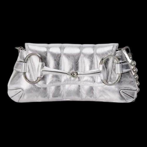 Gucci Horsebit Chain Small Shoulder Bag Silver Metallic