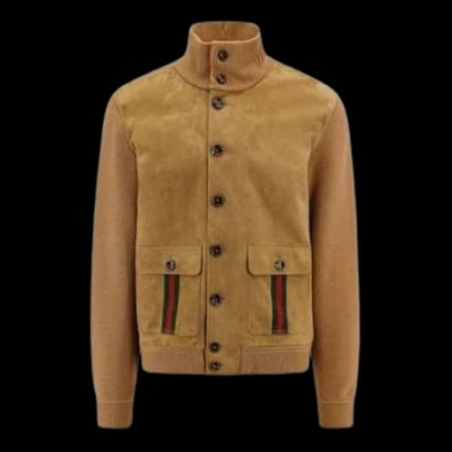 Gucci Suede Bomber Jacket With Web 'Camel'