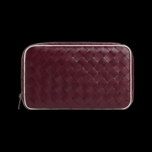 Bottega Veneta Intrecciato Medium Zipped Pouch 'Barolo/White/Silver'