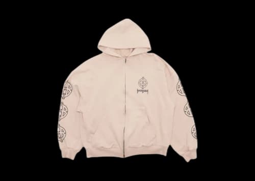 Balenciaga Metal BB Stencil Zip Up Hoodie Beige