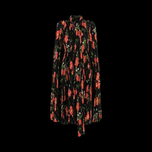 Balenciaga Women's Pleated Floral Midi Dress Black/Red