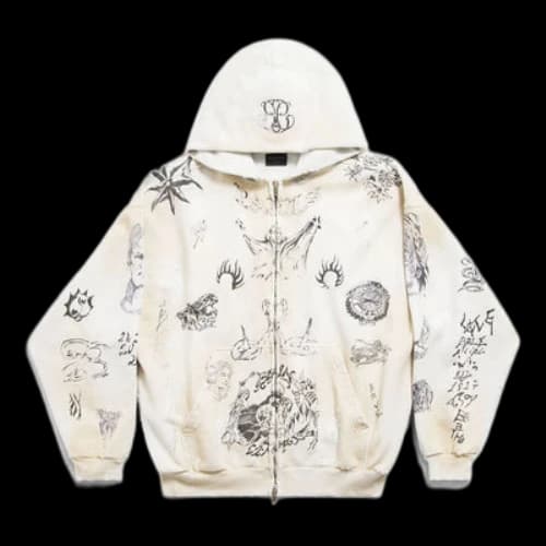 Balenciaga Tat Zip-up Hoodie Medium Fit Jacket 'Off White Black'