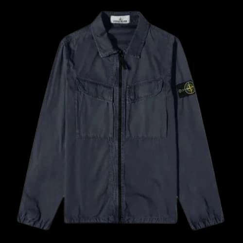 STONE ISLAND Brushed Cotton Canvas Zip Overshirt 'Navy'