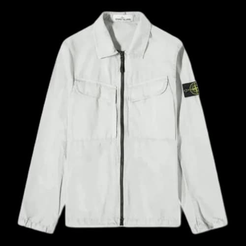 STONE ISLAND Brushed Cotton Canvas Zip Overshirt 'Pearl Grey'