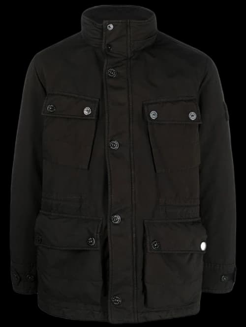 Stone Island Logo-Patch Funnel Neck Coat Jet Black