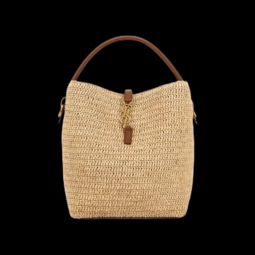 Saint Laurent Le 37 Woven Raffia Bucket Bag 'Natural/Brick'