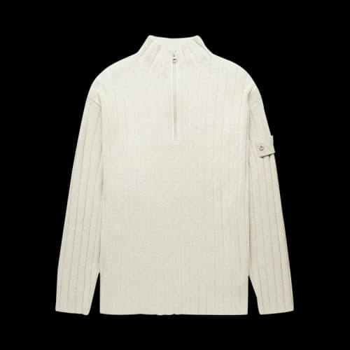 Stone Island Ribbed Knit Quarter Zip Jumper 'Cream'