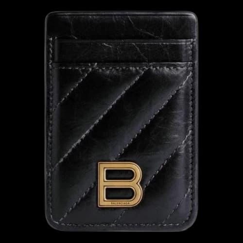 Balenciaga Crush Magnet Card Holder Quilted 'Black' (Women's)