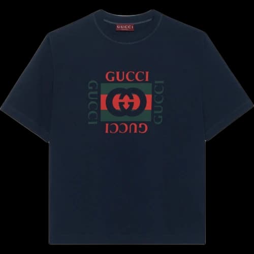 Gucci Cotton Jersey T-Shirt With Gucci Print 'Navy'