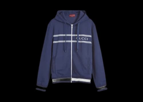 Gucci Logo-print Zip-Up Hoodie Navy