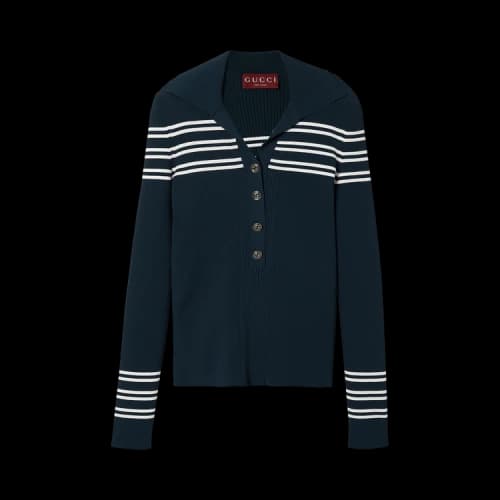 Gucci Stretch Rib Viscose Polo Top 'Blue/Ivory'
