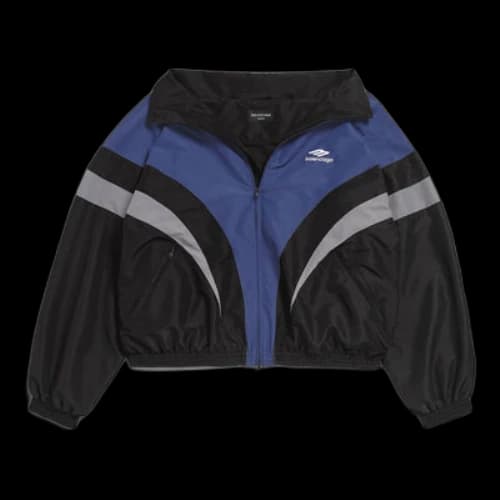 Balenciaga 3B Sports Icon Off Shoulder Tracksuit Jacket 'Black Blue'