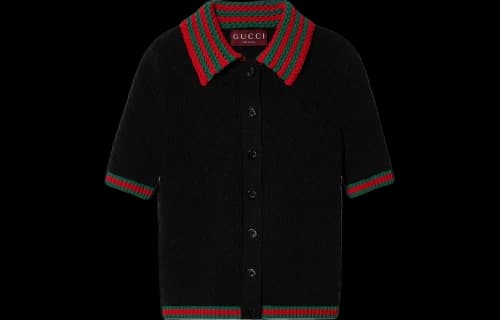 Gucci Cotton Lace Polo With Web 'Black' (Women's)