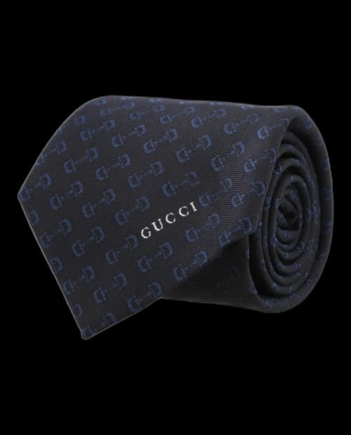Gucci Horsebit Silk Jacquard Tie Navy Blue