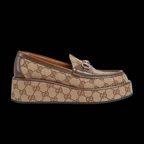 Gucci Horsebit Wedge Loafer 'GG Supreme - Beige' (Women's)