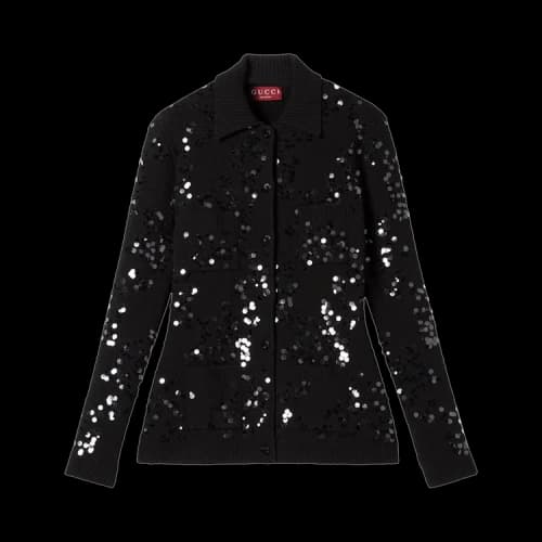 Gucci Embroidered Tweed Blend Polo Cardigan 'Black/Mix'