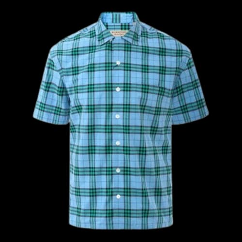 Burberry Plaid Casual Short Sleeve Shirt Blue Green Plaid