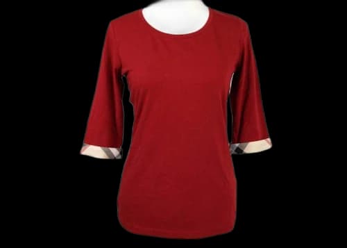 Burberry Women's Cotton Half Sleeve Shirt Red - 8008600