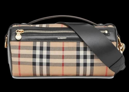 Burberry The Vintage Check and Leather Barrel Bag Archive Beige/Black