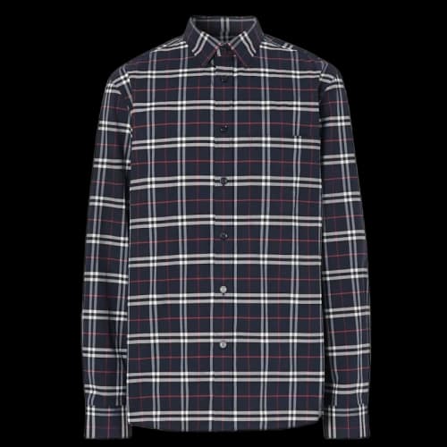 Burberry Small Scale Check Stretch Cotton Shirt Navy