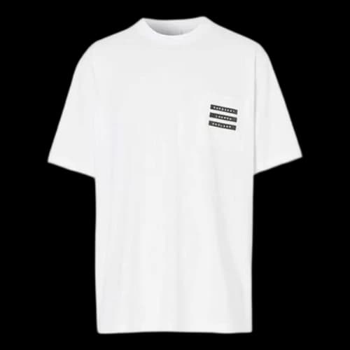 Burberry Tape Print Pocket Printing Short Sleeve White