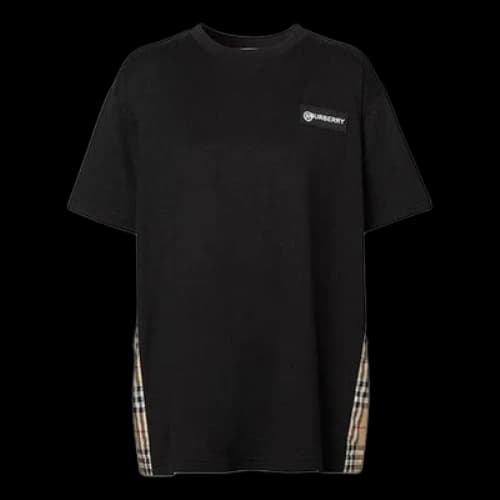 Burberry Vintage Logo Side Plaid Splicing Short Sleeve Black