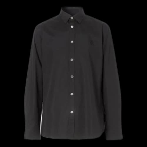 Burberry Embroidery Logo Stretch Cotton Shirt Male Black