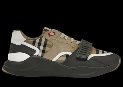 Burberry Ramsey Vintage Check Suede Leather Sneakers Grey Archive Beige