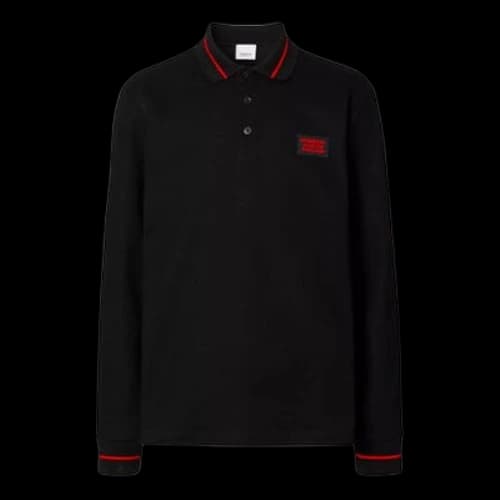 Burberry Long Sleeve Cotton Polo Male Black