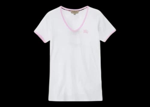 Burberry Women's Embroidered Monogram EKD V Neck T-shirt White/Pink