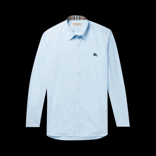 Burberry Stretch Cotton Poplin Shirt Pale Blue