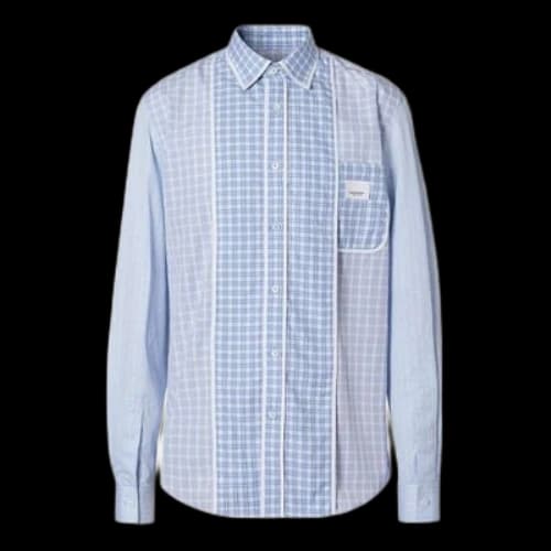 Burberry Applique Check Long Sleeve Shirt Male Blue