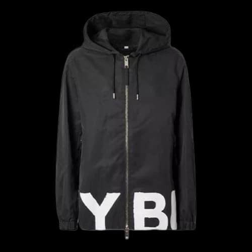 Burberry Logo Printing Nylon Hooded Jacket Black
