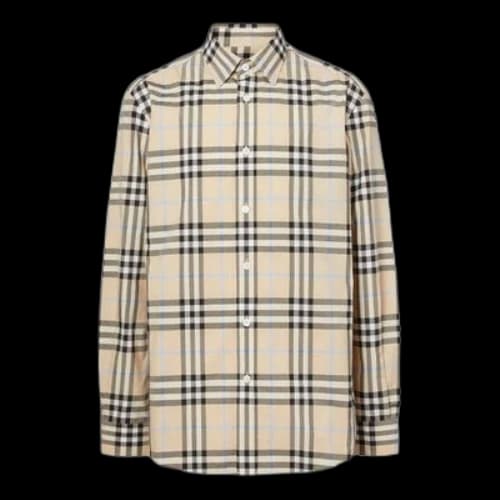 Burberry SS21 Tartan Long Sleeves Cotton Luxury Shirts Beige