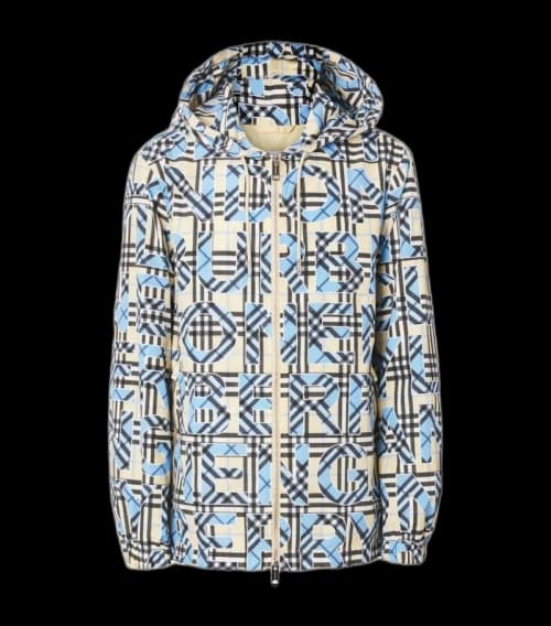 Burberry Logo-Print Vintage Check Hooded Jacket Blue/Black/Beige