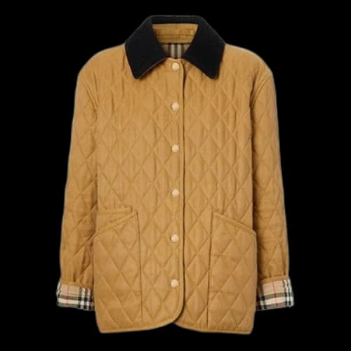Burberry FW21 Corduroy Collar Diamond Quilted Jacket Camel