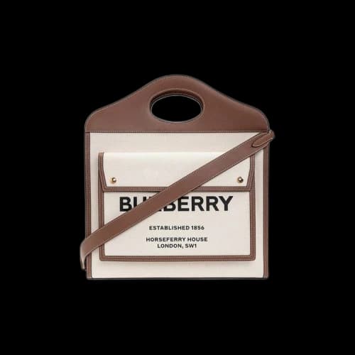 Burberry Medium Two-Tone Canvas and Leather Pocket Bag Natural/Malt Brown
