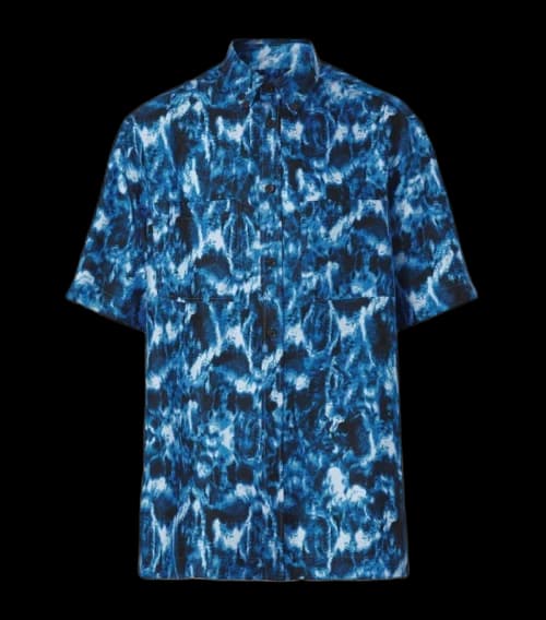 Burberry Silk Ripple Print Short Sleeve Shirt Blue